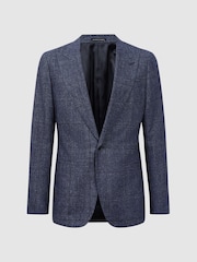 Reiss Indigo Barrett Slim Fit Single Breasted Wool-Linen Check Blazer - Image 2 of 6