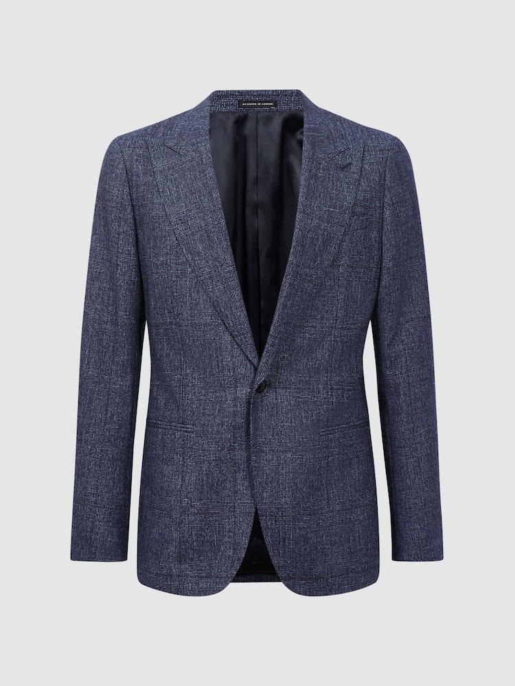 Reiss Indigo Barrett Slim Fit Single Breasted Wool-Linen Check Blazer - Image 2 of 6