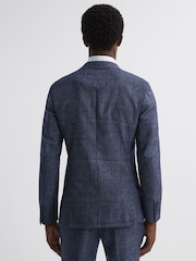 Reiss Indigo Barrett Slim Fit Single Breasted Wool-Linen Check Blazer - Image 4 of 6