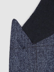 Reiss Indigo Barrett Slim Fit Single Breasted Wool-Linen Check Blazer - Image 5 of 6