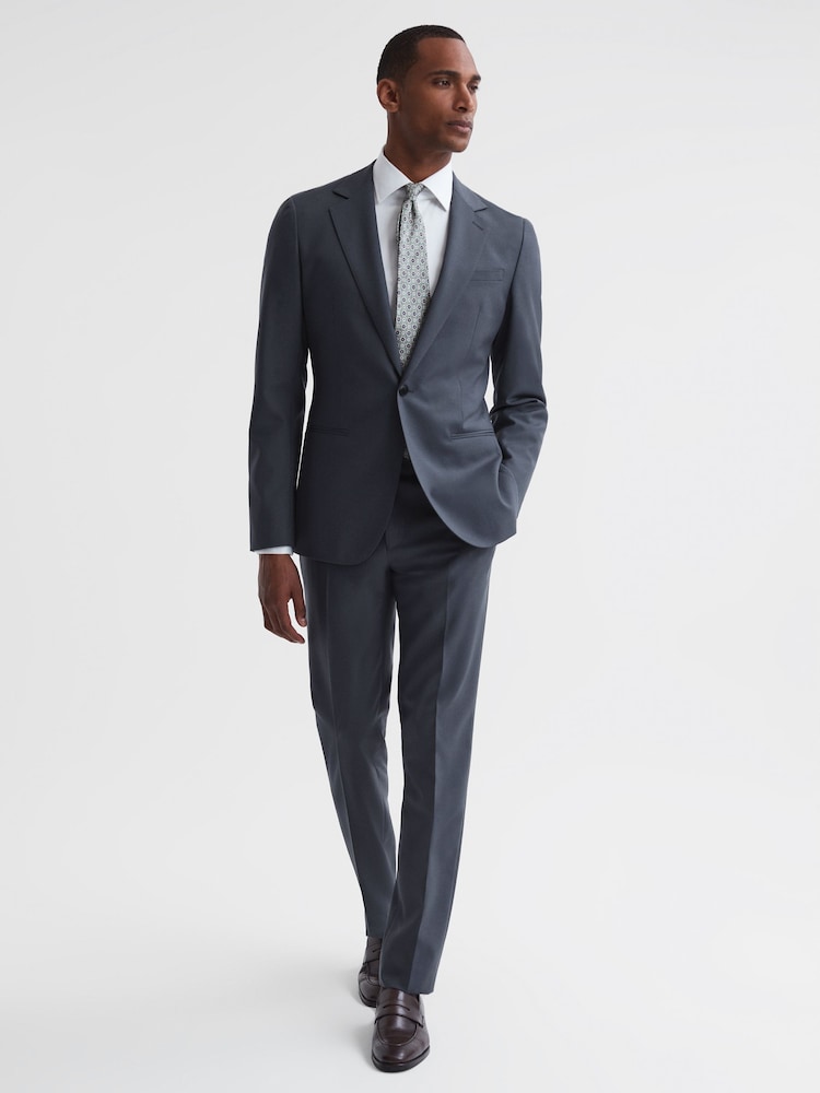 Reiss Airforce Blue Fine Modern Fit Single Breasted Wool Blazer - Image 1 of 6