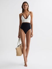 Reiss White/Tan Ray Colourblock Halter Swimsuit - Image 1 of 5