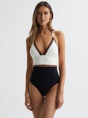 Reiss White/Tan Ray Colourblock Halter Swimsuit - Image 4 of 5