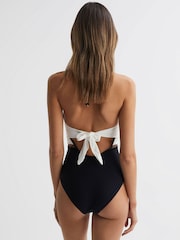 Reiss White/Tan Ray Colourblock Halter Swimsuit - Image 5 of 5