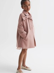 Reiss Pink Amelia Wool Bow Detail Coat - Image 1 of 6