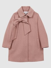 Reiss Pink Amelia Wool Bow Detail Coat - Image 2 of 6