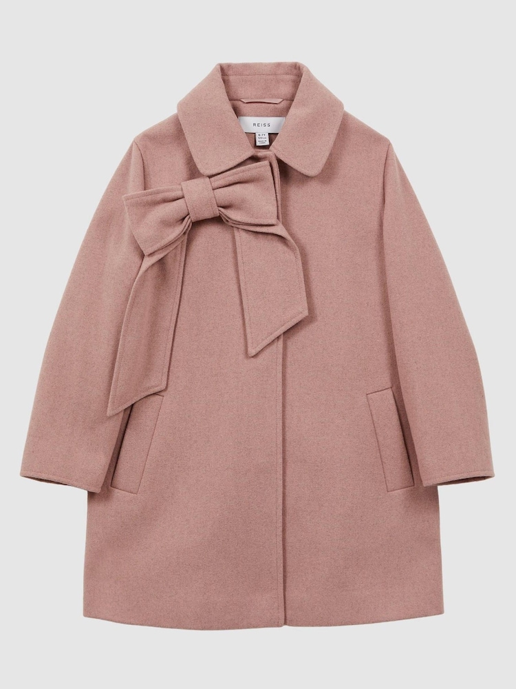 Reiss Pink Amelia Wool Bow Detail Coat - Image 2 of 6