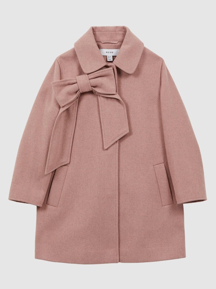 Reiss Pink Amelia Wool Bow Detail Coat - Image 2 of 6 Reiss Pink Amelia Wool Bow Detail Coat - Image 2 of 6