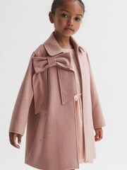 Reiss Pink Amelia Wool Bow Detail Coat - Image 3 of 6