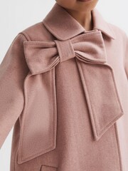 Reiss Pink Amelia Wool Bow Detail Coat - Image 4 of 6