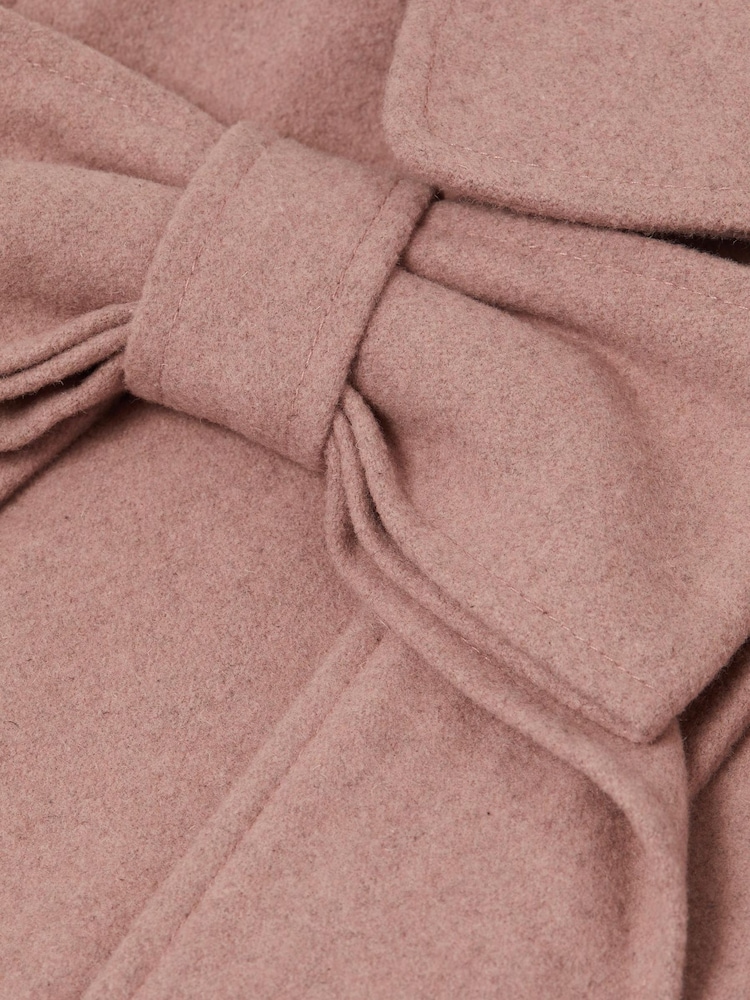 Reiss Pink Amelia Wool Bow Detail Coat - Image 6 of 6