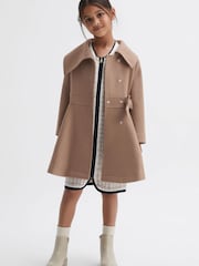 Reiss Camel Sian 9-14 yrs Wool Pleated Bow Coat - Image 1 of 6