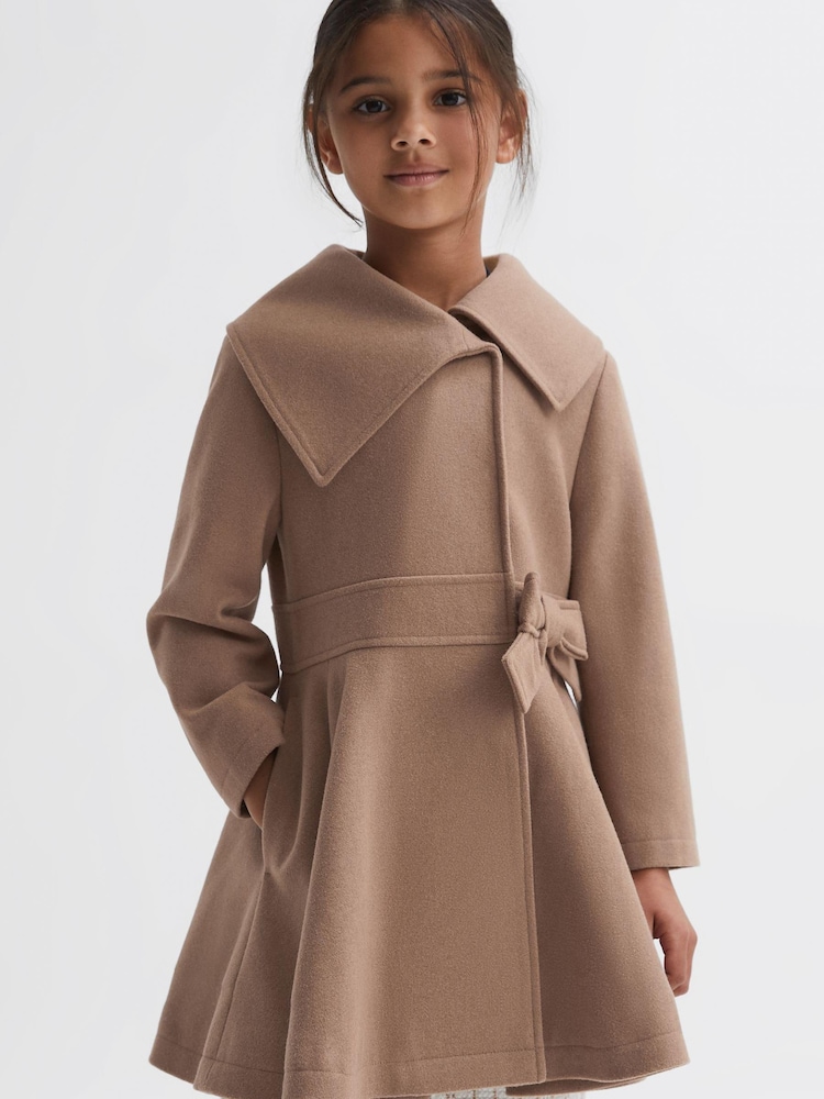 Reiss Camel Sian 9-14 yrs Wool Pleated Bow Coat - Image 3 of 6