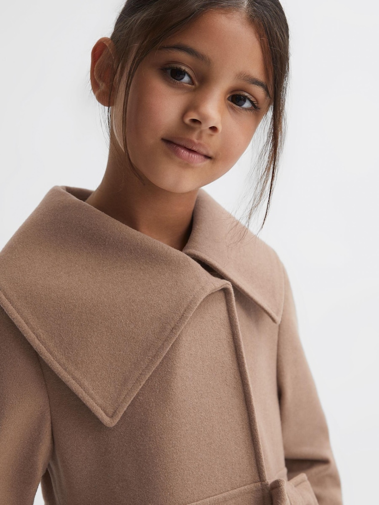 Reiss Camel Sian 9-14 yrs Wool Pleated Bow Coat - Image 4 of 6
