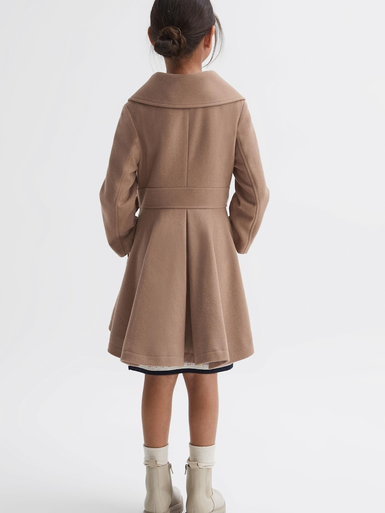 Reiss Camel Sian 9-14 yrs Wool Pleated Bow Coat - Image 5 of 6
