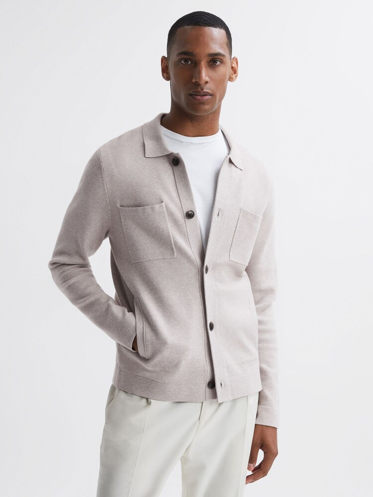 Reiss Oatmeal Melange Forester Long Sleeve Button-Through Cardigan - Image 1 of 5