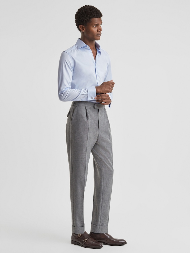 Reiss Soft Blue Premote Slim Fit Cotton Cutaway Collar Shirt - Image 1 of 8