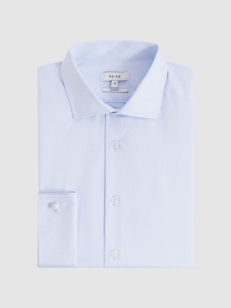 Reiss Soft Blue Premote Slim Fit Cotton Cutaway Collar Shirt - Image 2 of 8