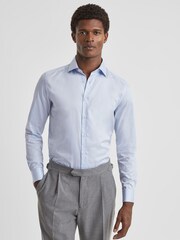 Reiss Soft Blue Premote Slim Fit Cotton Cutaway Collar Shirt - Image 6 of 8