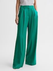 Reiss Green Rina Wide Leg Trousers - Image 1 of 5