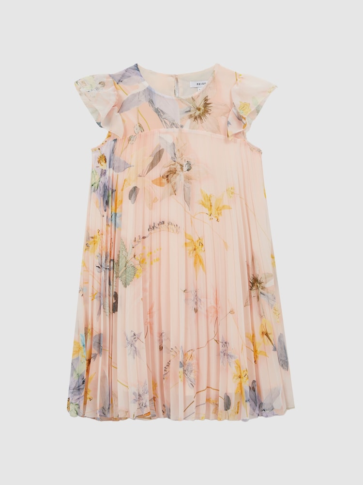 Reiss Pink Sade 4-9 yrs Floral Pleated Cap Sleeve Dress - Image 2 of 6