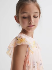 Reiss Pink Sade 4-9 yrs Floral Pleated Cap Sleeve Dress - Image 4 of 6