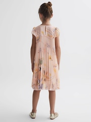 Reiss Pink Sade 4-9 yrs Floral Pleated Cap Sleeve Dress - Image 5 of 6