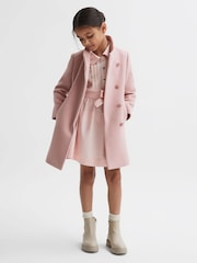 Reiss Pink Kia Junior Wool Blend Funnel Neck Coat - Image 3 of 6