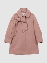 Reiss Pink Amelia 9-14 yrs Wool Bow Detail Coat - Image 2 of 6