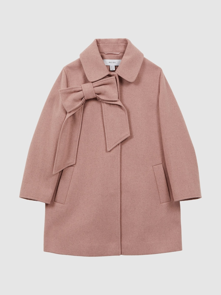 Reiss Pink Amelia 9-14 yrs Wool Bow Detail Coat - Image 2 of 6