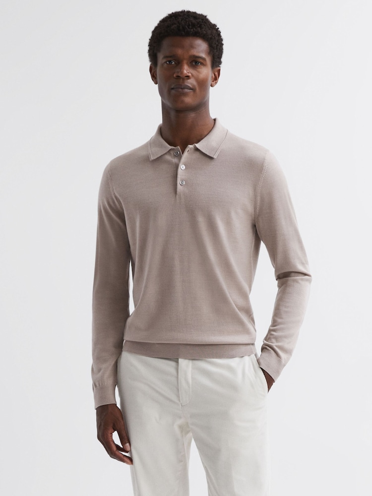 Reiss Mink Trafford Merino Wool Polo Shirt - Image 1 of 5