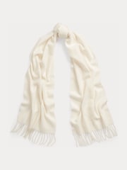 Lauren Ralph Lauren Wool and Cashmere Blend Logo Embroidery Fringed Scarf - Image 1 de 3