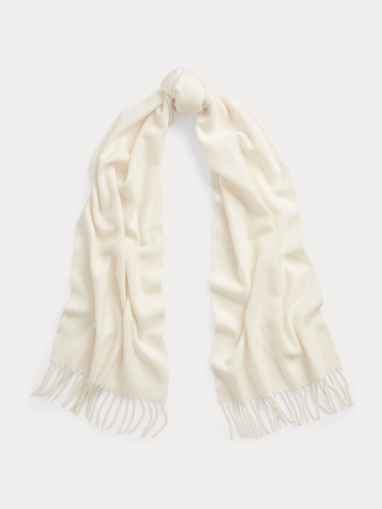 Lauren Ralph Lauren Wool and Cashmere Blend Logo Embroidery Fringed Scarf - Image 1 de 3