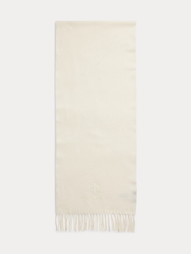 Lauren Ralph Lauren Wool and Cashmere Blend Logo Embroidery Fringed Scarf - Image 2 de 3