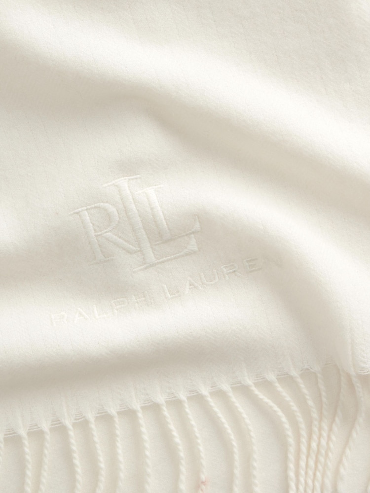 Lauren Ralph Lauren Wool and Cashmere Blend Logo Embroidery Fringed Scarf - Image 3 de 3