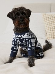 Navy Blue Fairisle Pattern Matching Family Pet Christmas Cotton Pyjamas - Image 1 of 7