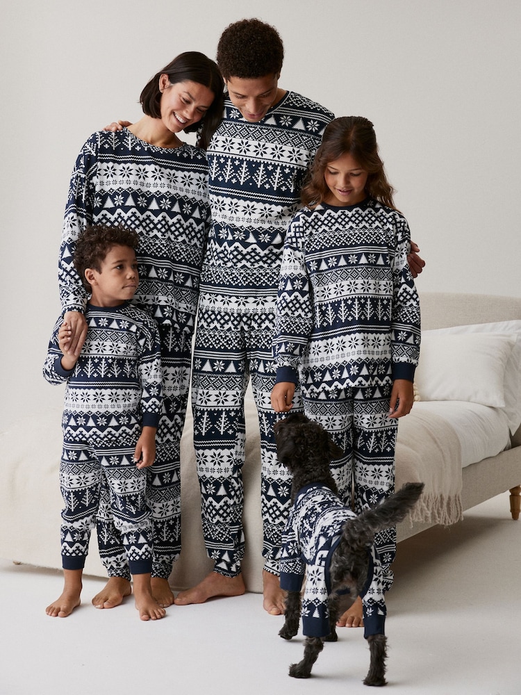 Navy Blue Fairisle Pattern Matching Family Pet Christmas Cotton Pyjamas - Image 2 of 7