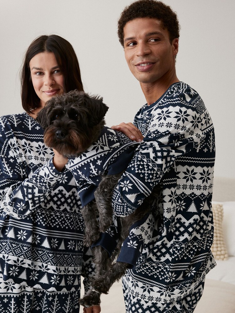 Navy Blue Fairisle Pattern Matching Family Pet Christmas Cotton Pyjamas - Image 5 of 7