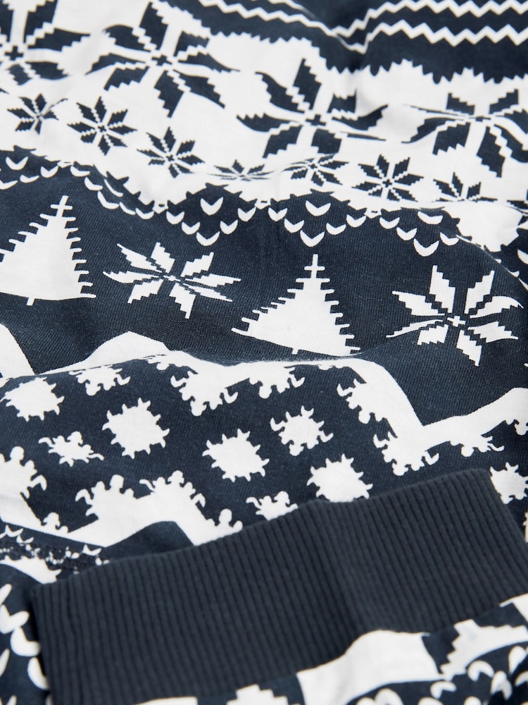Navy Blue Fairisle Pattern Matching Family Pet Christmas Cotton Pyjamas - Image 7 of 7