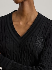 Lauren Ralph Lauren Meren Cotton Blend V-Neck Sweater with Crest - Slika 4 od 9
