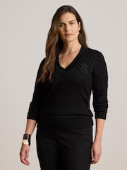 Lauren Ralph Lauren Meren Cotton Blend V-Neck Sweater with Crest - Slika 6 od 9