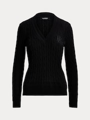 Lauren Ralph Lauren Meren Cotton Blend V-Neck Sweater with Crest - Slika 9 od 9