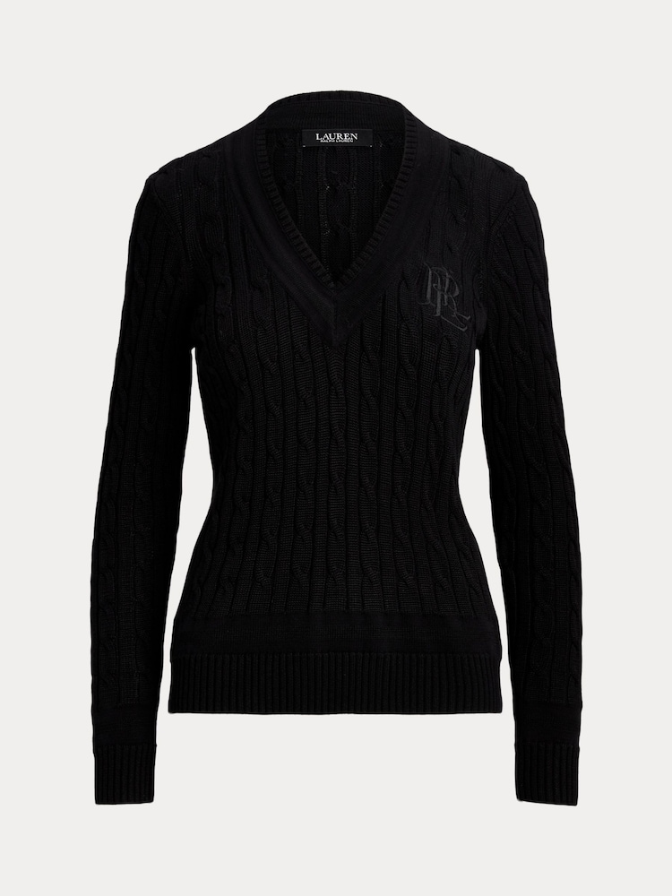 Lauren Ralph Lauren Meren Cotton Blend V-Neck Sweater with Crest - Slika 9 od 9