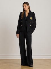 Lauren Ralph Lauren Black Anfisa Stretch Cotton Pique Double Breasted Jacket with Crest - Image 1 of 6