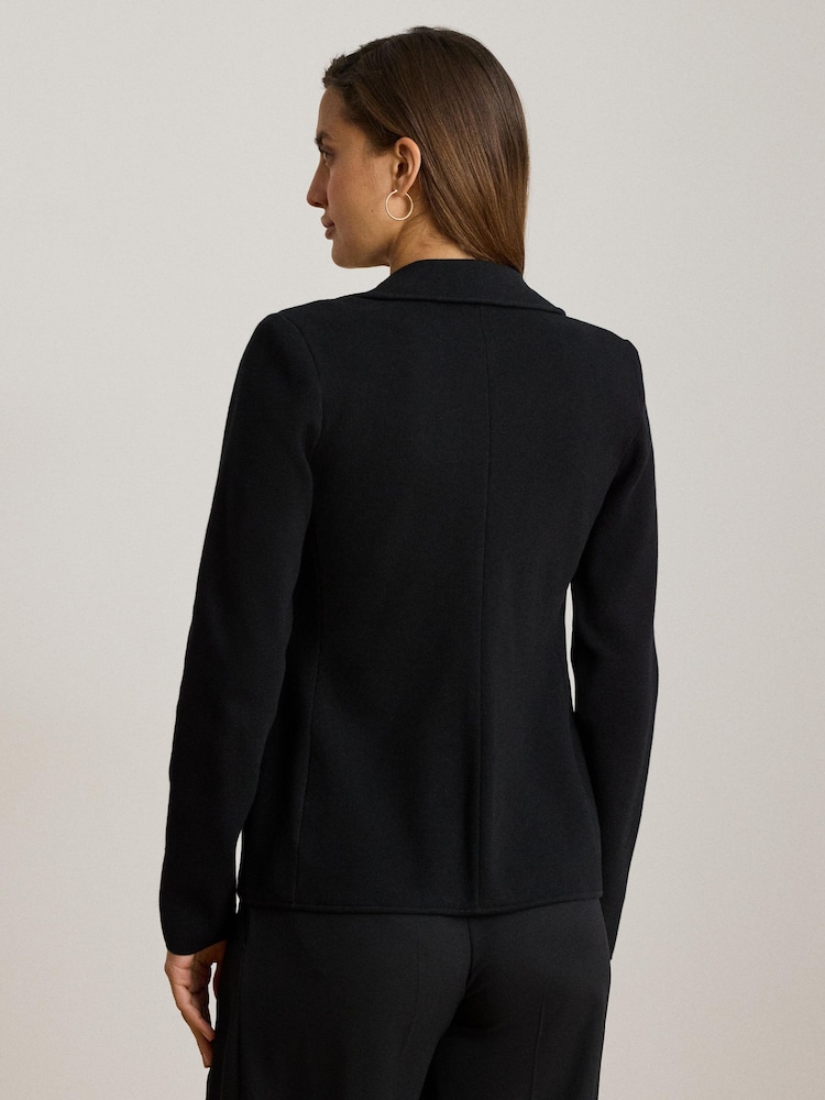 Lauren Ralph Lauren Black Anfisa Stretch Cotton Pique Double Breasted Jacket with Crest - Image 2 of 6