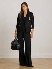 Lauren Ralph Lauren Black Anfisa Stretch Cotton Pique Double Breasted Jacket with Crest - Image 3 of 6