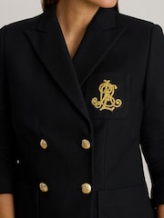 Lauren Ralph Lauren Black Anfisa Stretch Cotton Pique Double Breasted Jacket with Crest - Image 4 of 6