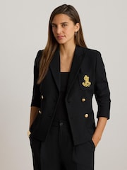 Lauren Ralph Lauren Black Anfisa Stretch Cotton Pique Double Breasted Jacket with Crest - Image 5 of 6