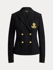 Lauren Ralph Lauren Black Anfisa Stretch Cotton Pique Double Breasted Jacket with Crest - Image 6 of 6