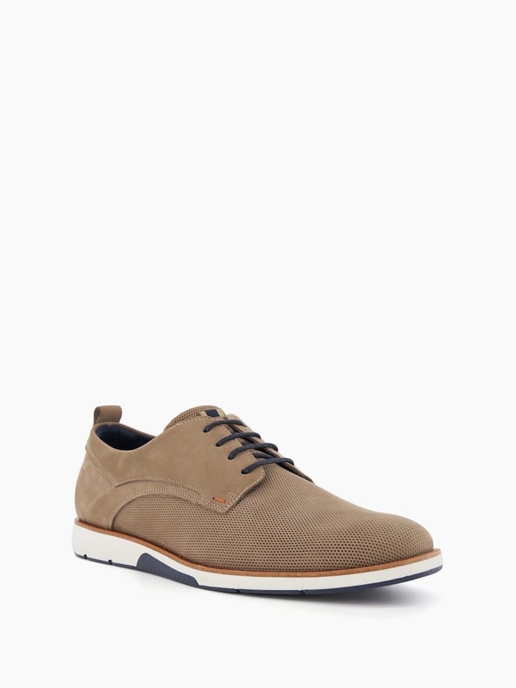 Dune London Beige Punched Plain Barnabey Derby Shoes - Image 2 of 4